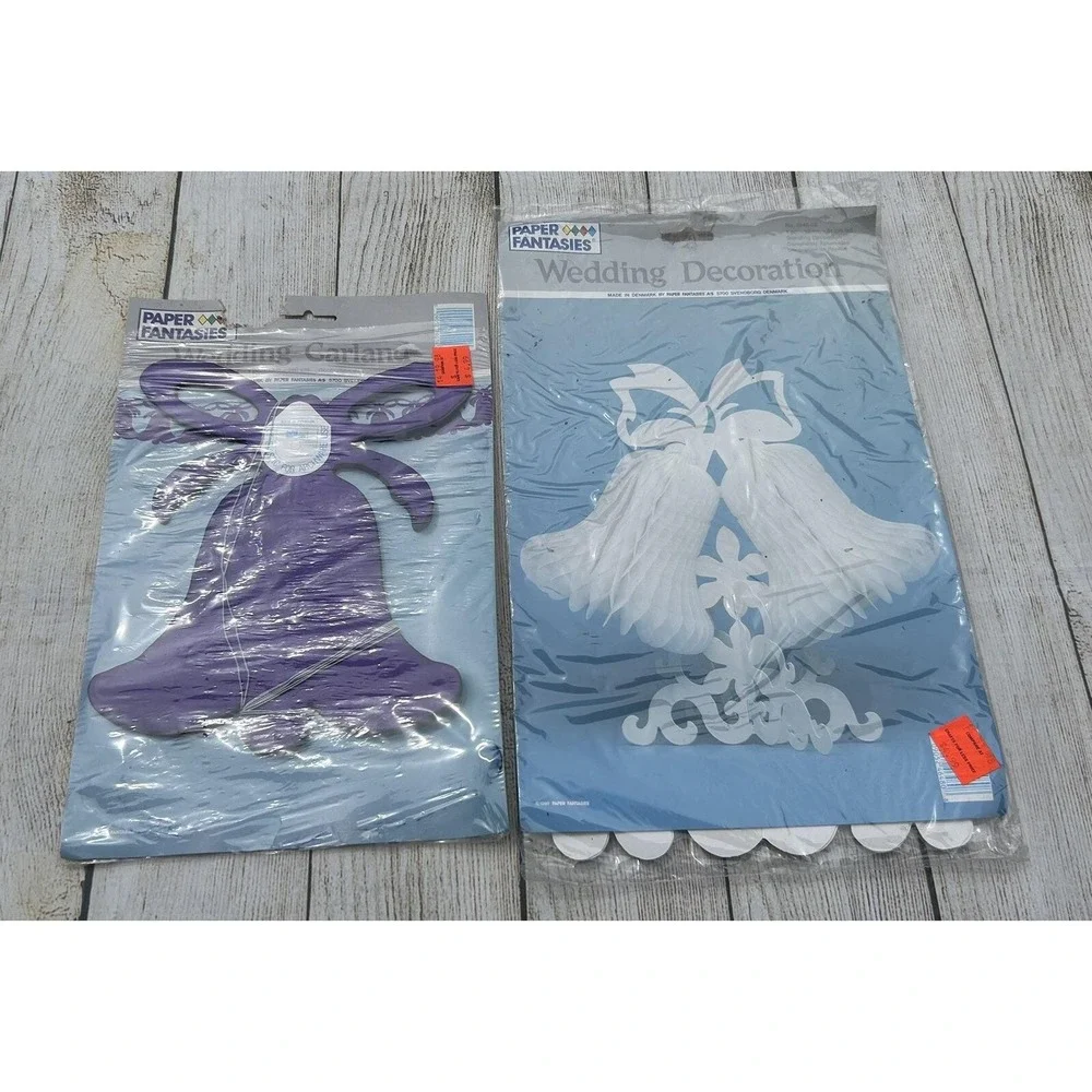 VTG Lot NOS Beistle Tissue Paper Fantasies Wedding Decor Bells Purple White T11